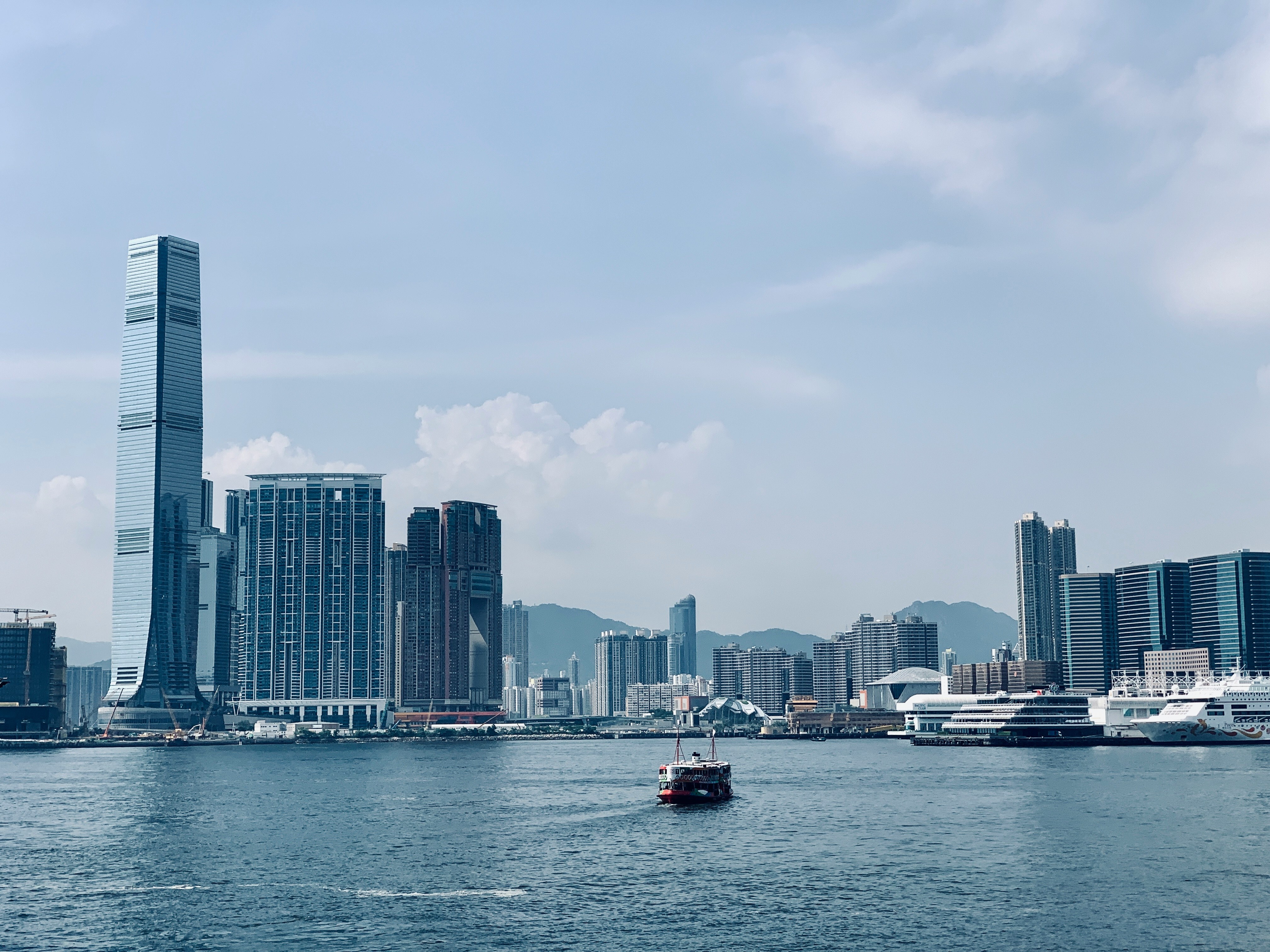 A view of the ICC and west kowloon from Hong Kong Harbour.