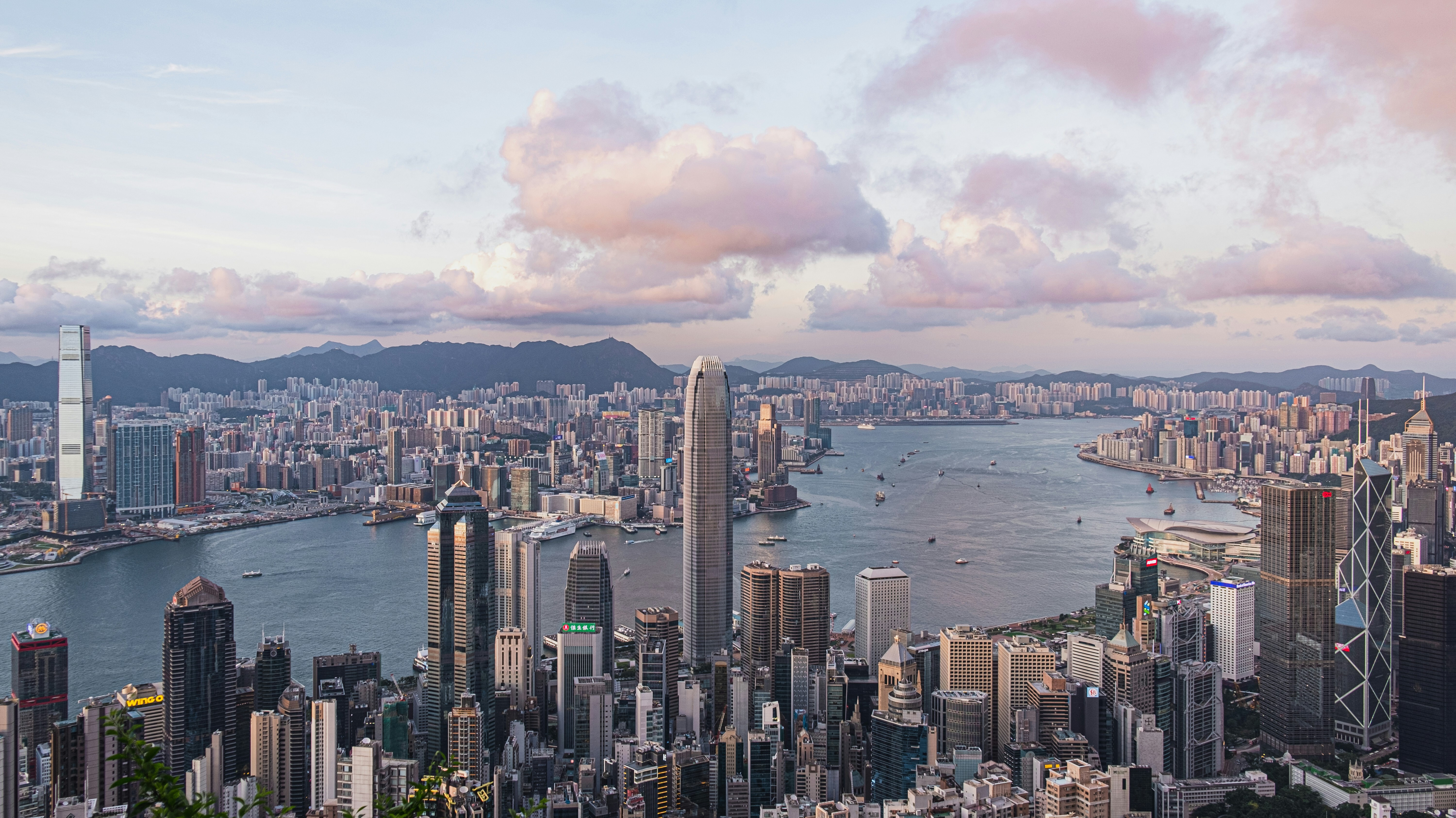 A city View of Hong Kong at Sunset from Victoria Peak