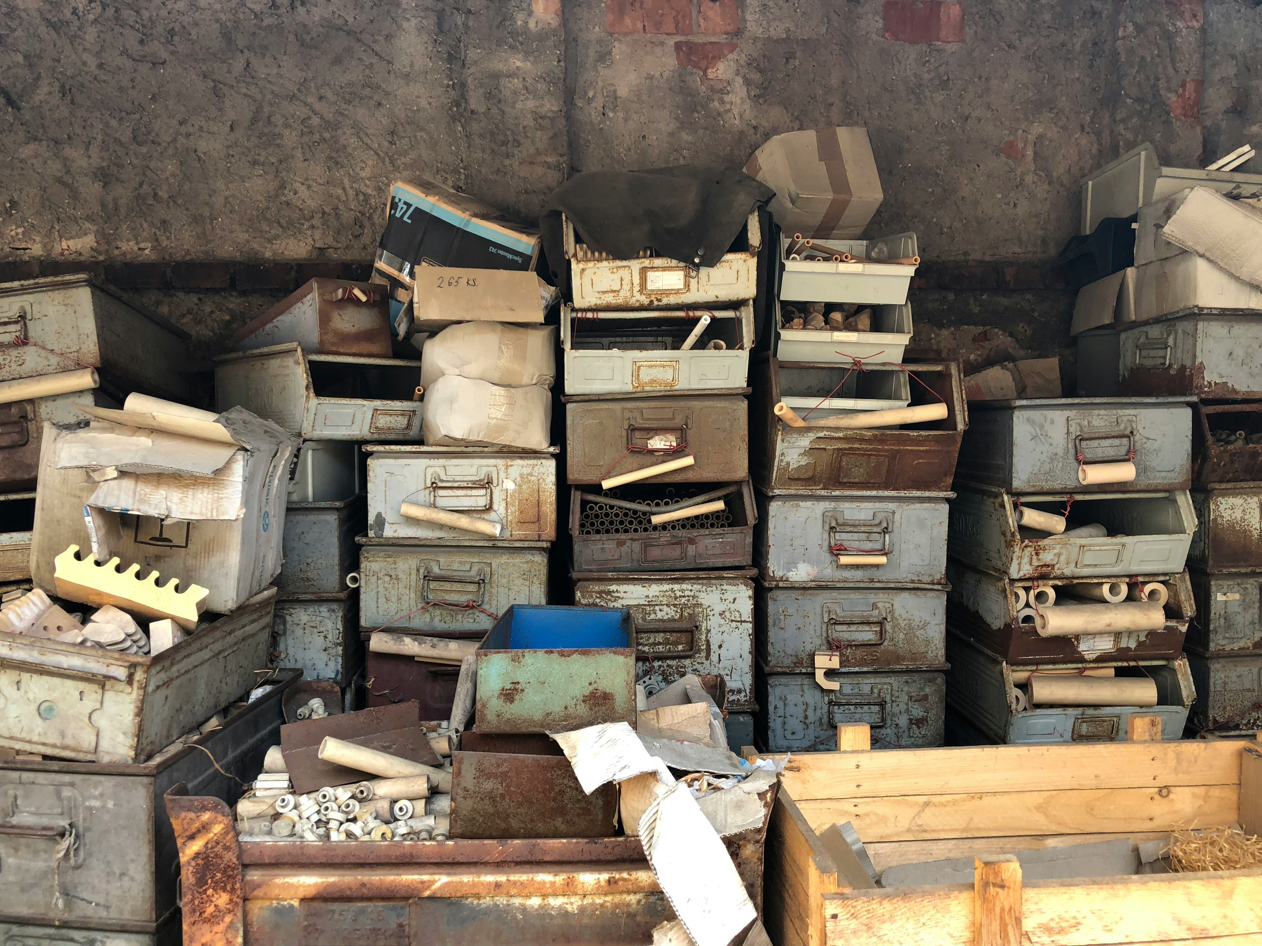 Rusted and burned filing cabinets