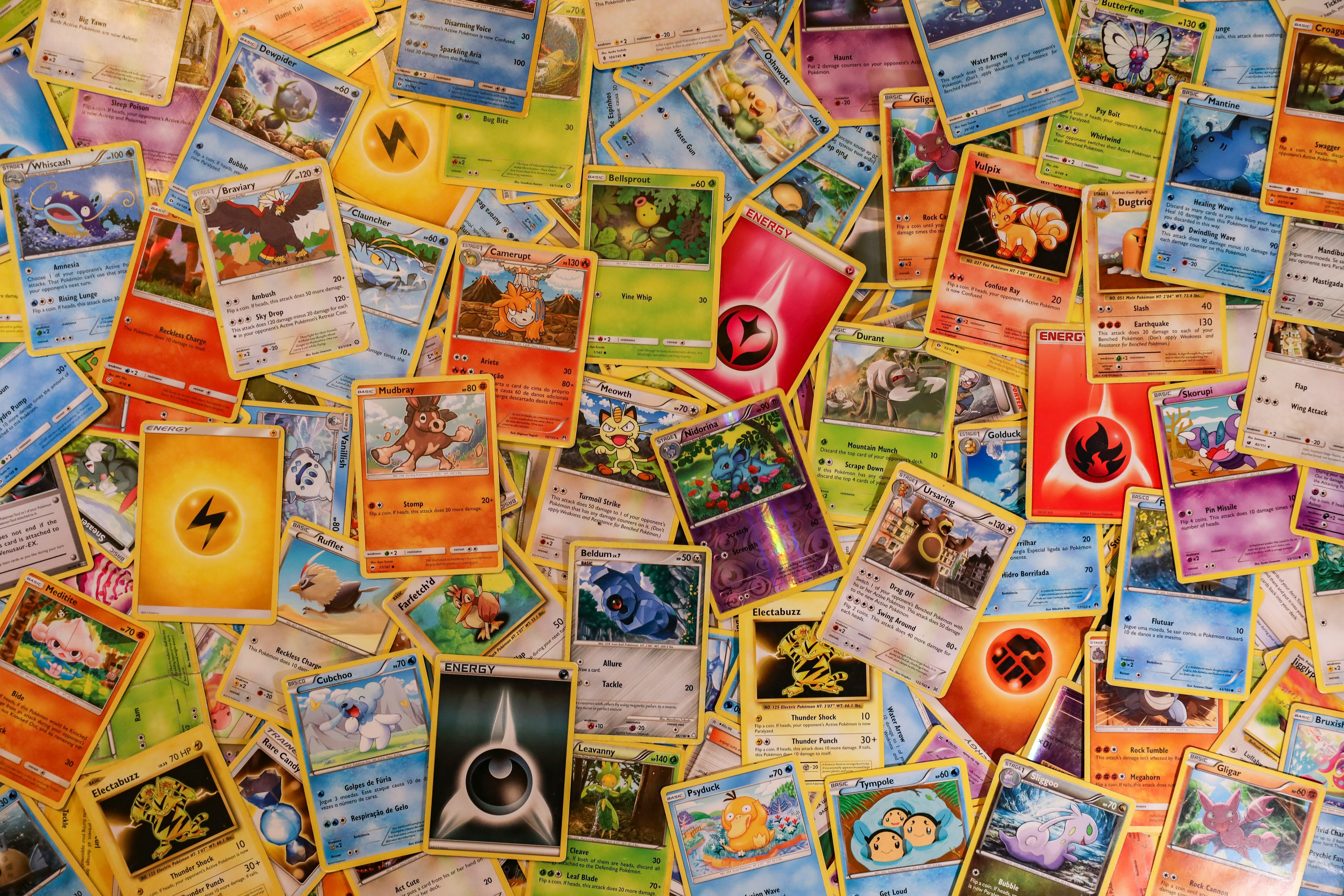 An assortment of collectable Pokémon cards